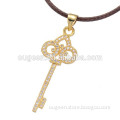 2016 new latest design leather chain pave zircon women fashion gold key pendant necklace